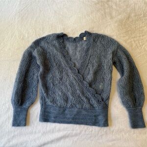 Sezane Blue V-Neck Sweater